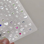 5D Gradient Love Gem Glitter Love Heart Colorful Cat's Eye Rhinestone Soft Self Adhesive Nail Art Stickers Shiny Manicure Decals