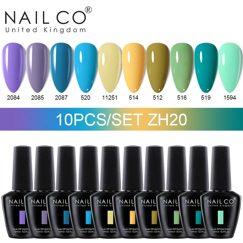 NAILCO 15ml 10pcs/Set Nude Colors Gel Nail Polish UV Gel Nail Polish Pink Nail Lakiery Esmalte Top Base Nail Art Design Vernis