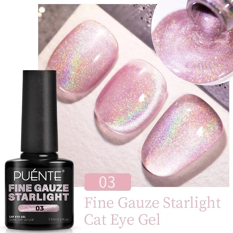 PUETNE 7.5ML Amber Moonlight Cat Magnetic Gel Nail Polish Winter Nails Jelly Glass Cat Eye Soak Off UV Semi-Permanent Varnish