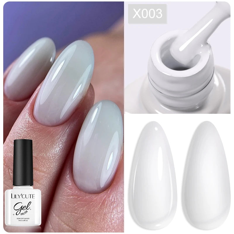 LILYCUTE Nude Crystal Rubber Base Gel Nail Polish Natural Color Semi Permanent UV Gel Soak Off Self Leveling Nail Gel Varnishes