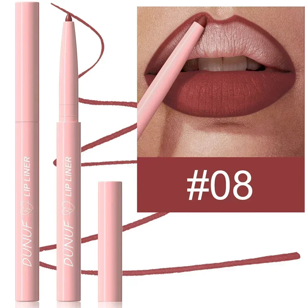 DUNUF 12 Color Velvet Matte Lipliner Pencil Waterproof Non-stick Cup Lipstick Nude Pink Lip Liner Outline Lips Contour Makeup