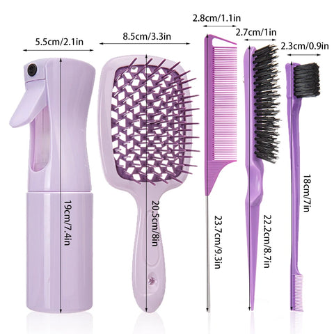 5/6 Pcs Comb Set Detangling Hair Brush Curly Hair Curved Rat Tail Comb Set Edge Hair Brush Curly Hair Brush Hair Salon Tools