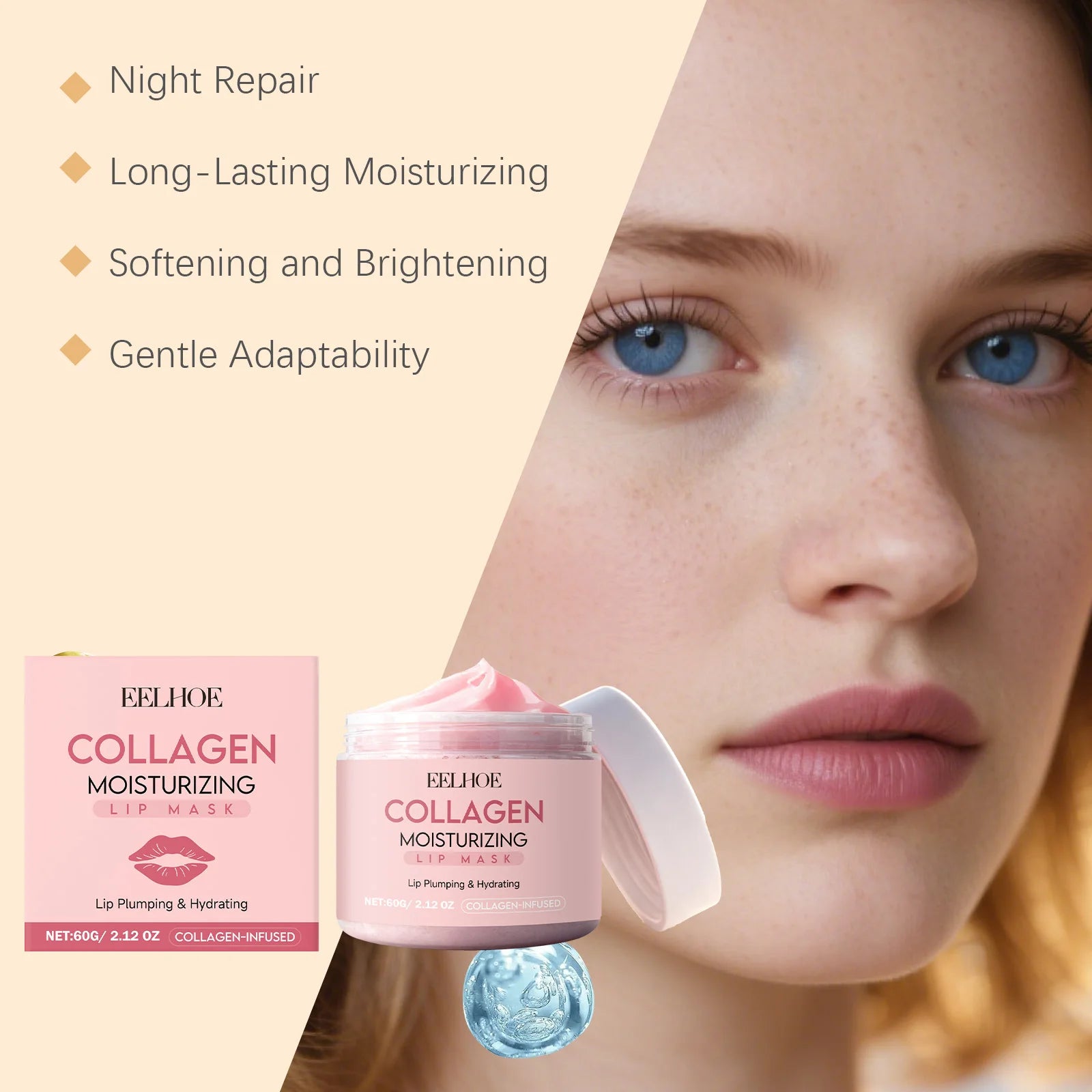 Collagen Lip Mask Overnight Repair Moisturizing Nourishing Treatment for Dry Flaky Lips Women's Lip Care Essential Fade Lip Line