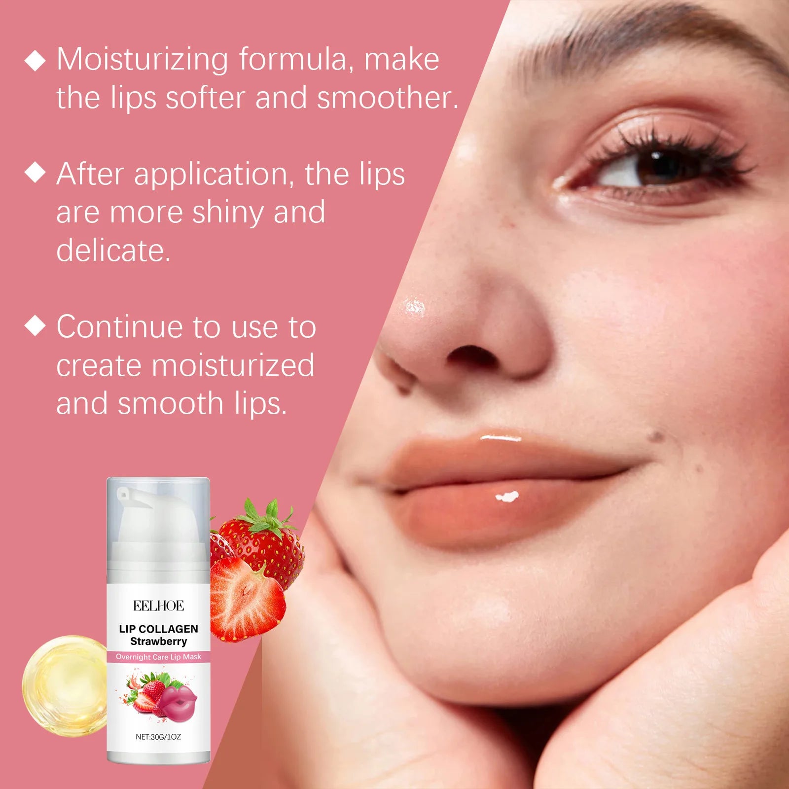 EELHOE Strawberry Moisturizing Lip Mask Lip Exfoliator Deep Nourishment Repair Lip Plumping Gloss Overnight Sleeping Lip Mask