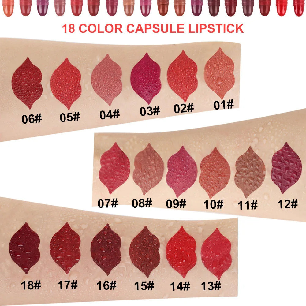 18-Piece Mini Lipstick Set, Matte + Lip Gloss Combination, Capsule Lipstick, Lip Plumping, Waterproof Lip Liner, Long-Lasting and Non-Fading, Portable Travel Style