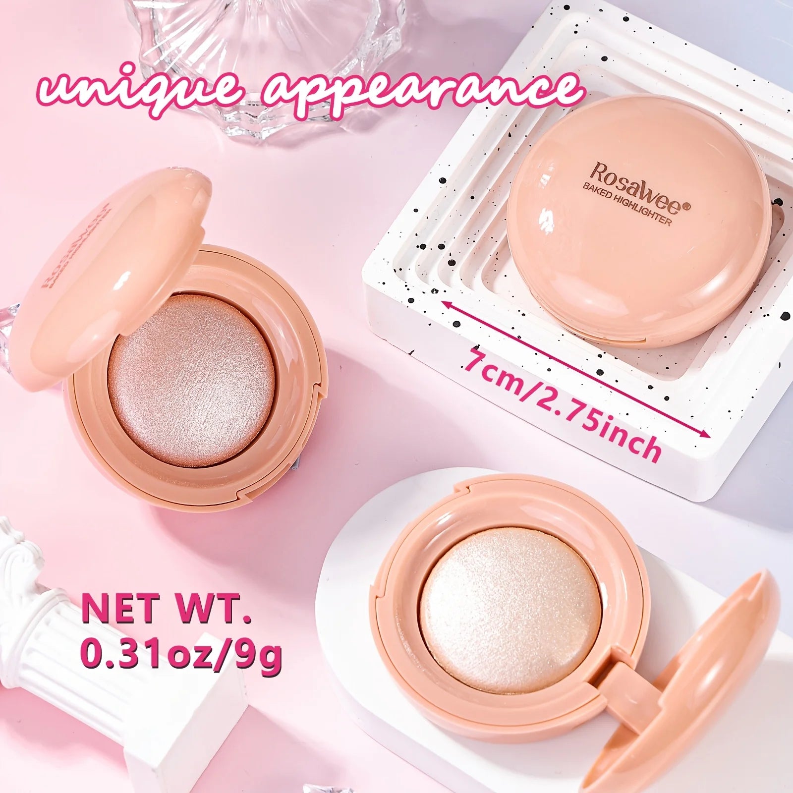 Face Highlighter Palette, High Glossy Face Illuminator Palette, Natural Glow Finish, Pearl Shimmer Smooth Baked Powder