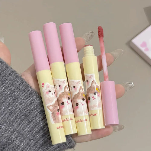 7 PCS Lip Mud Set Kawaii Cat Velvet Nude Lipstick Matte Texture Silky Easy to Color Long-lasting Lip Glaze Makeup Perfect Gifts