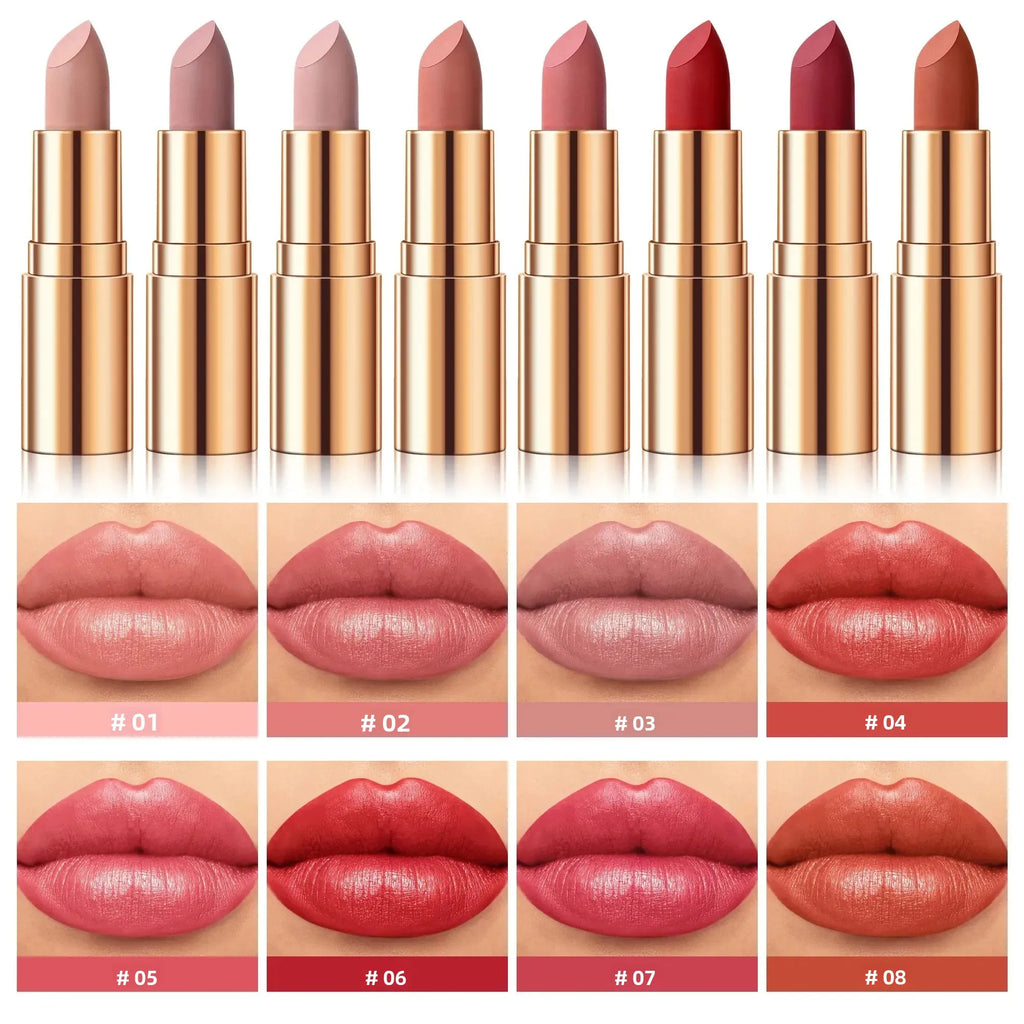 Long Lasting Moisturizing Velvet Lipstick Waterproof Non Stick Cup Creamy Nourish Cover Lip Line Glossy Golden Mud Formula