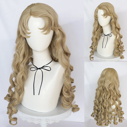 Synthetic 26inch Princess Curly Wavy Long Brown Sleeping Beauty Aurora Cosplay Wig for Halloween Christmas School Thanksgiving