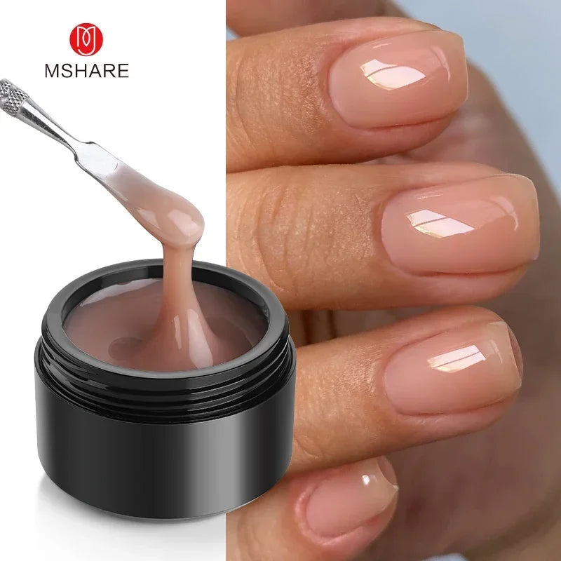 MSHARE 50ml Natural Nails Gel Builder Nalil Tpo Free Self Leveling Gel for Nail Extension Construction Pink Shade UV Led Gel