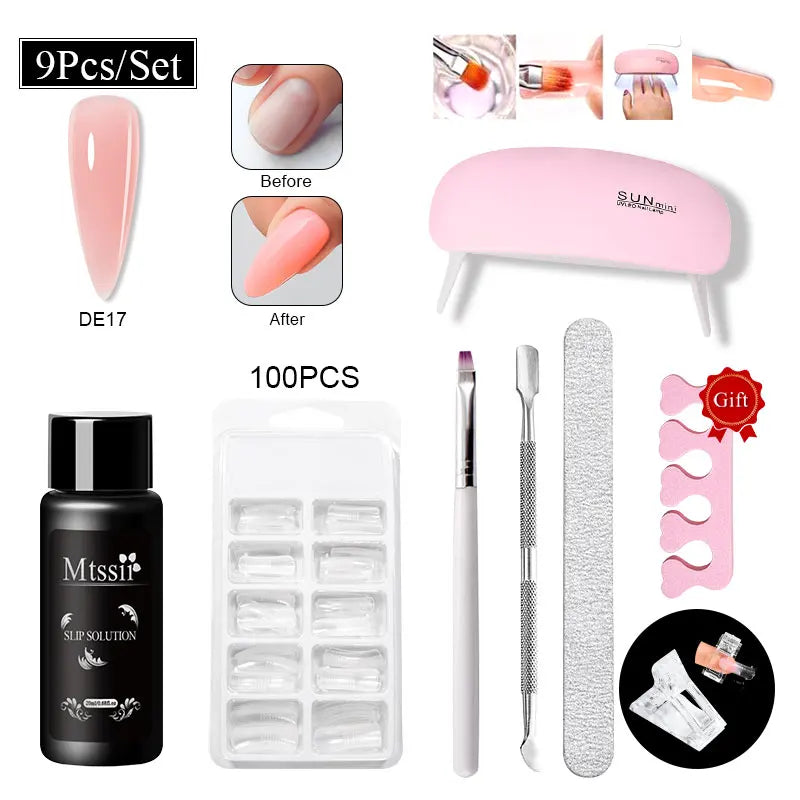 Mtssii 17PCS/Set 20ml Nail Extension Gel Set Builder UV Gel for Nails With 6W UV LED Lamp Nail Extension Tools Kit For Beginner