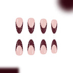 Sweet French Tip Press On Nails Medium Almond Shape Glossy Red White Polka Dot Fake Nails 24pcs