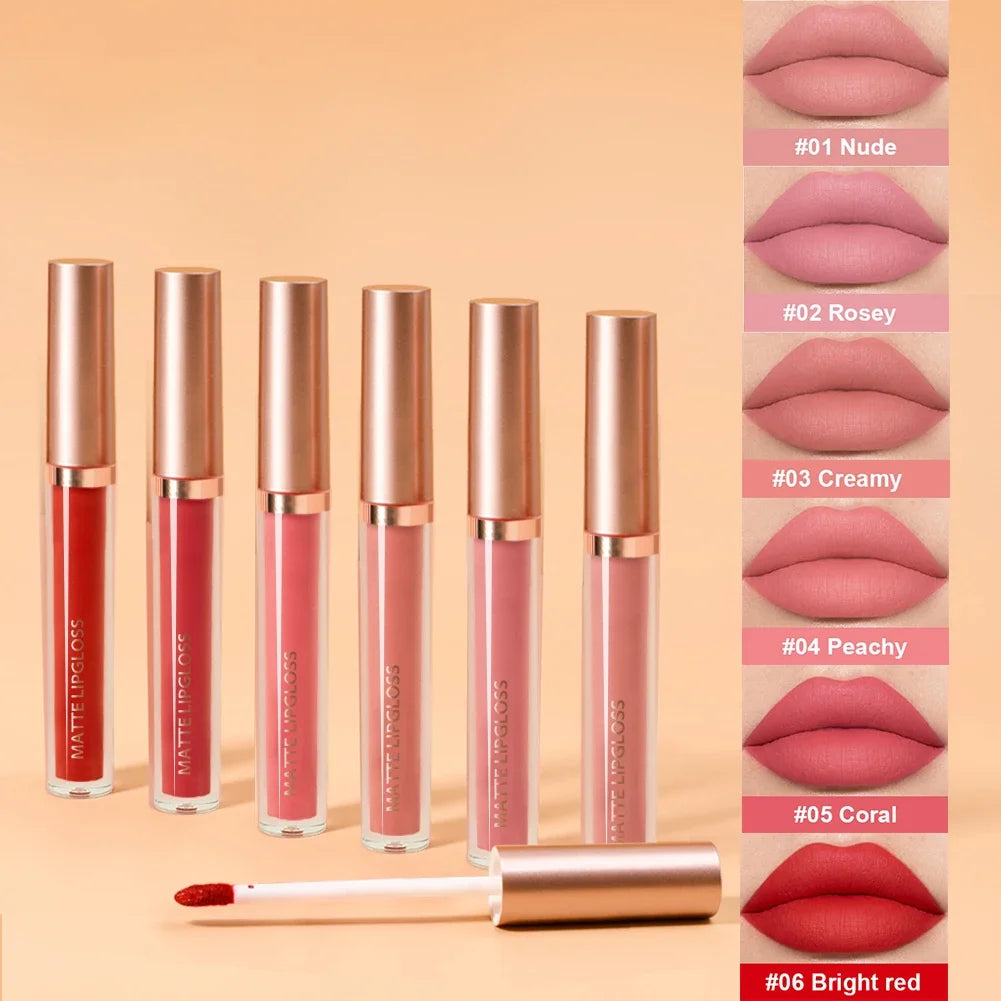 6Set Matte Lip Gloss AB two sets Not Stained with Cup Mouth Red Lip Gloss Moisturizing Long Lasting Not Easy To Fade Lip Gloss