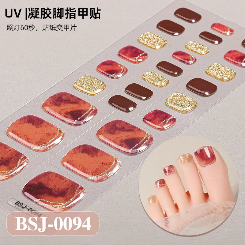 26Tips French Leopard Print UV Gel Toenail Sticker Bronzing Dye Gradient Cross-border Semi Baked Gel Nail Sticker UV Lamp Needed