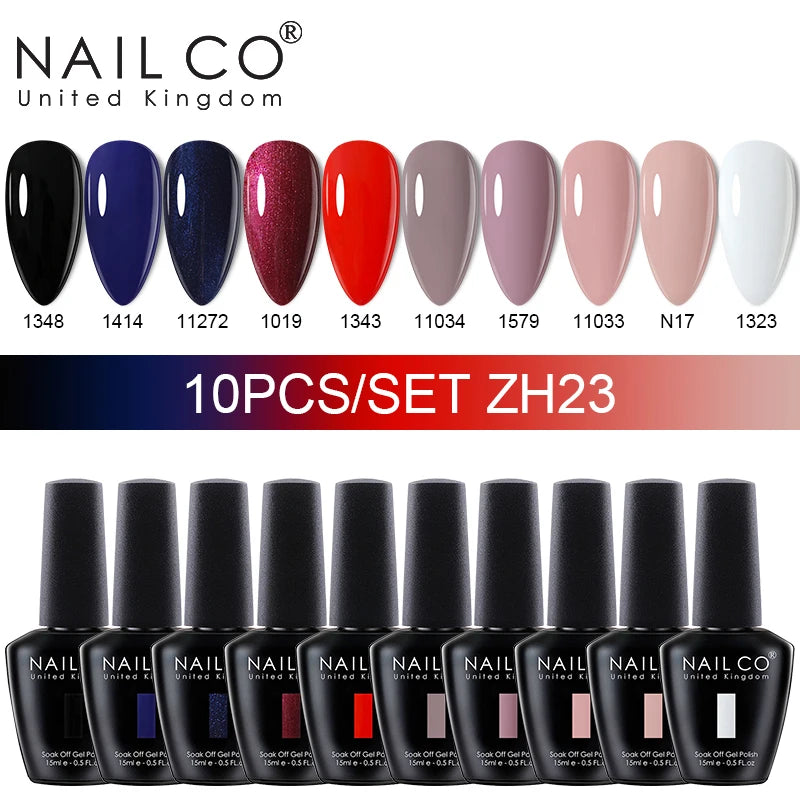 NAILCO 15ml 10pcs/Set Nude Colors Gel Nail Polish UV Gel Nail Polish Pink Nail Lakiery Esmalte Top Base Nail Art Design Vernis
