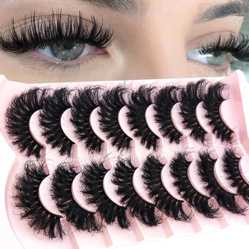 HBZGTLAD 5/8 Pairs of Natural Russian Striped Mink Lashes 3D False Lashes Volume Wavy False Lashes Eyelash Extensions Makeup