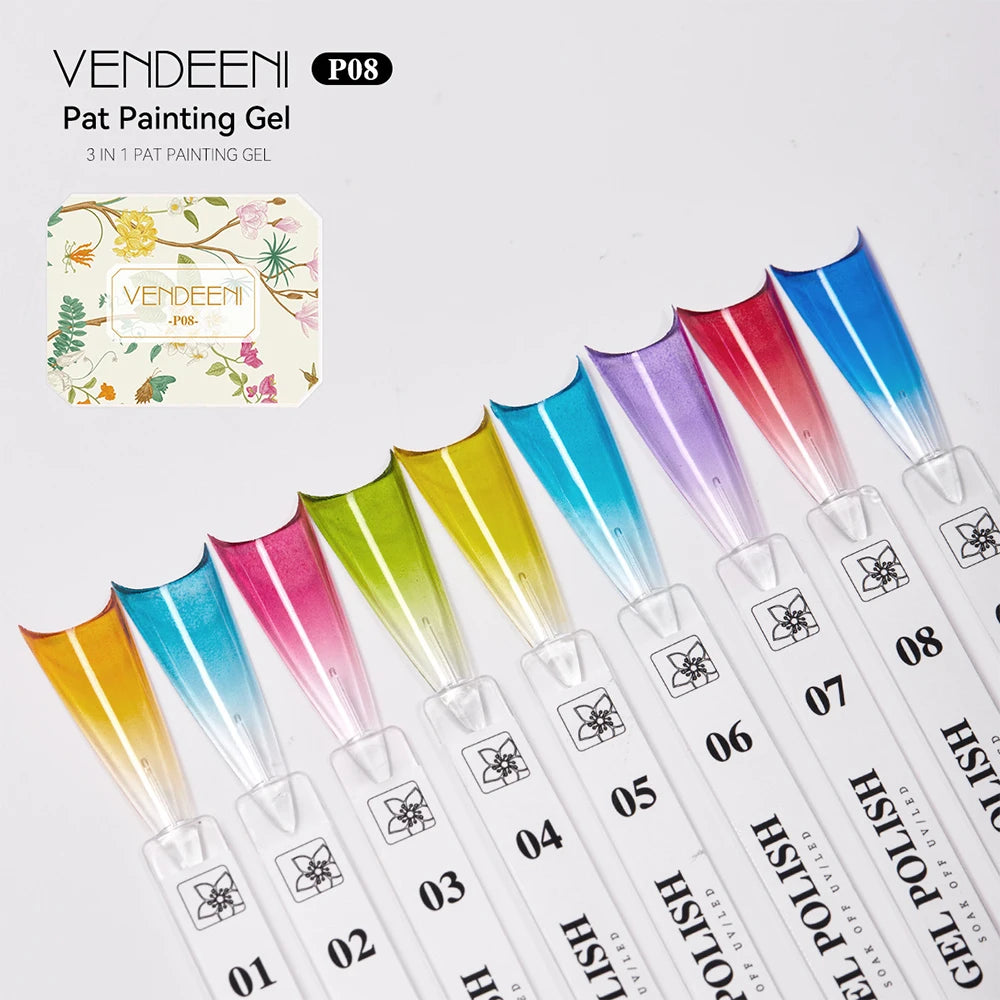 Vendeeni 9 Colors Patting Painting Gel Nail Polish Blooming Transfer Design UV LED Soak Off Gel Varnish Gradient Pat Gel Palette