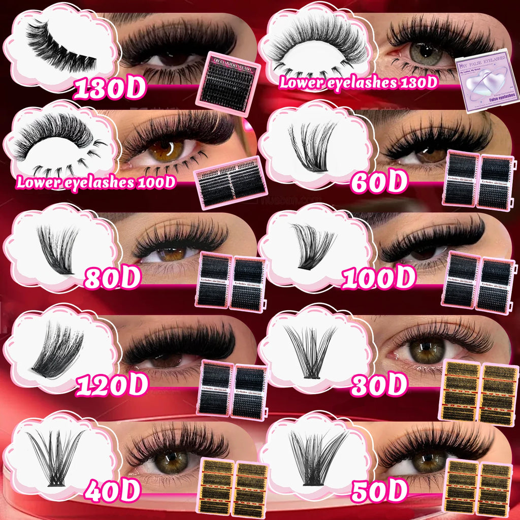 170/400/402/800PCS Eyelash Cluster Kit Multiple Combination From Natural to Dense Mixed Density Daily Makeup Party & Dramatic