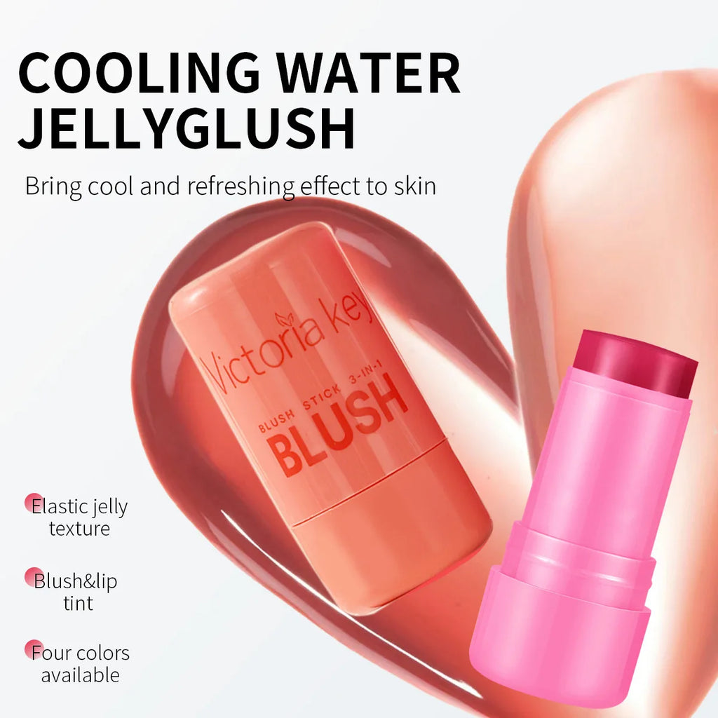 Easy Makeup Jelly Powder Blusher Stick Waterproof Long-lasting Lip And Cheek Color Dual-use Facial Powder Blusher Cream