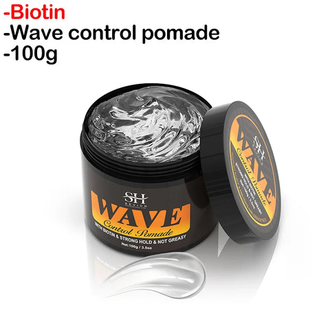 Wave Control Pomade Kit 360 Style Strong Hold Long Lasting Curly Hair Cream With Brush Silk Rag Cap Tool Accessony Hair Styling