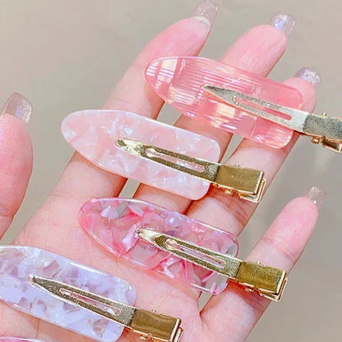 2/4pcs Simple Sakura Pink Seamless Hair Clip Women Acetate Sheet No Bend Bangs Clip Duckbill Clip Hairpins Hair Styling Tool