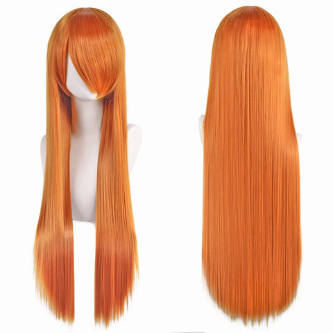 80cm Long Synthetic White Purple Cosplay Wigs Green Hair Straight Silver Wig Pink Hairpiece Lolita Wig with Bangs