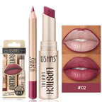 USHAS 12 Color Lip Liner + LIPSTICK Set Easy Coloring Matte Lipstick Long lasting nude red lipstick