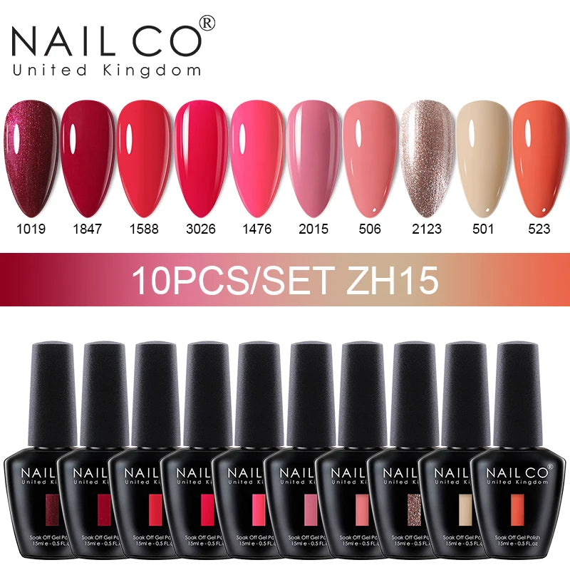 NAILCO 15ml 10pcs/Set Nude Colors Gel Nail Polish UV Gel Nail Polish Pink Nail Lakiery Esmalte Top Base Nail Art Design Vernis