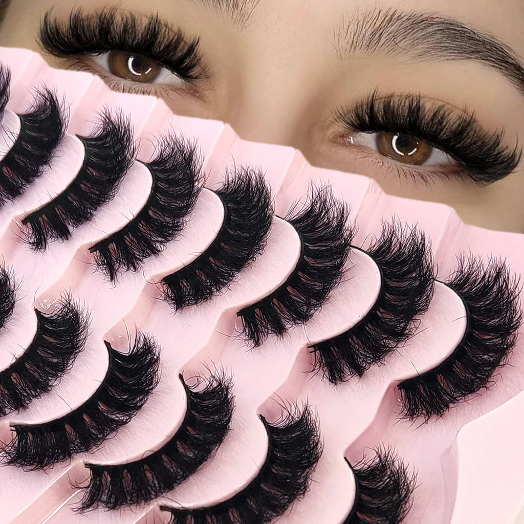 HBZGTLAD 5/8 Pairs of Natural Russian Striped Mink Lashes 3D False Lashes Volume Wavy False Lashes Eyelash Extensions Makeup