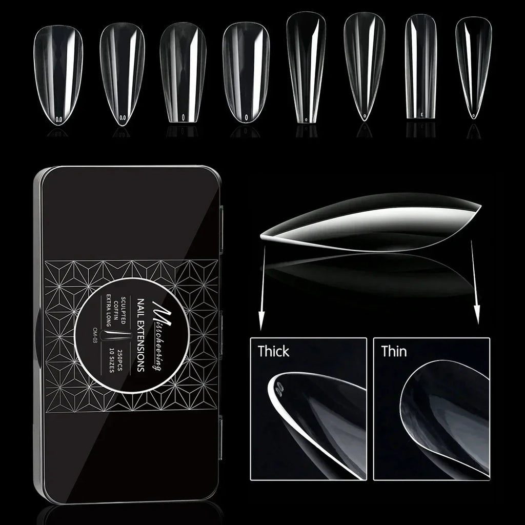 250/500/600pcs Soft Gel False Tips Natural Sculpted Ballet Coffin Almond Fake Nails Full Cover Press On Nails DIY Nail Supplies