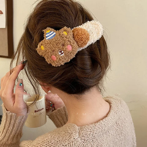 Plush Bear Hair Clip for Women Fashion Large Duckbill Clip Sweet Cute Girl Side Clip Hairpin