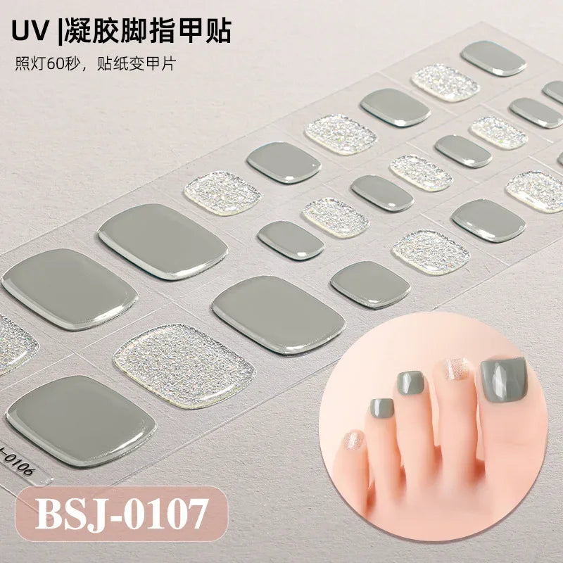 26Tips French Leopard Print UV Gel Toenail Sticker Bronzing Dye Gradient Cross-border Semi Baked Gel Nail Sticker UV Lamp Needed