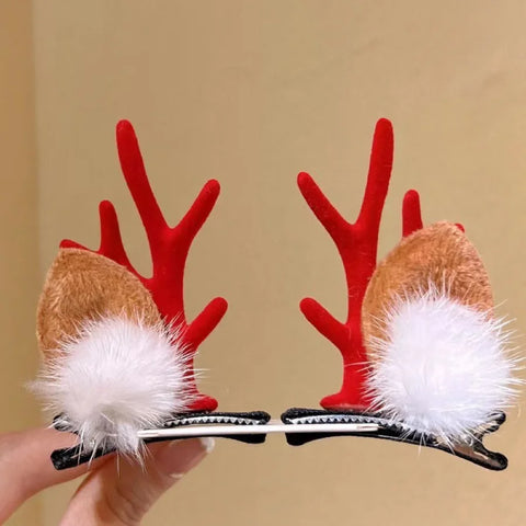 2Pcs Christmas Antler Hair Clips Pendants Xmas Ornaments Merry Christmas Decor for Girl Reindeer Hair Accessories Happy New Year