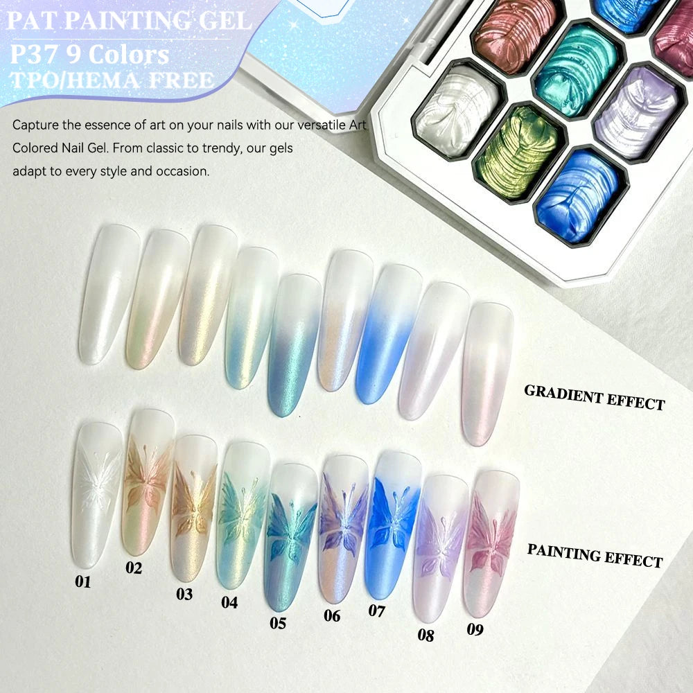 Vendeeni 9 Colors Patting Painting Gel Nail Polish Blooming Transfer Design UV LED Soak Off Gel Varnish Gradient Pat Gel Palette