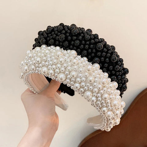 Luxury Baroque Women Headbands Thick Sponge Padded Plastic Pearls Head Hoop for Female Party Headpiece Wedding Bridal Hairbands