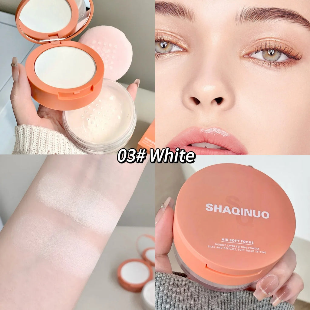 SHAQINUO Dual-effect Light and transparent Powder Compact Touch-ups, Concealer, contouring, swelling, blush, brightening, high-g