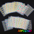 30Pcs/set Colorful Butterfly/Flowers Nail Stickers Kawaii Cute Mini Rose/Lavender/Sunflower Nail Decal DIY Adhesive Nail Floret