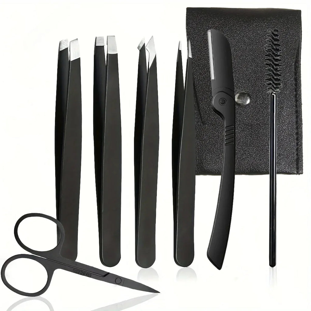 4/6/7pcs Professional Facial Hair Removal Grooming Set with Curved Scissors, Eyebrow Tweezers, Lash Brush, Eyebrow Clip Eyelash