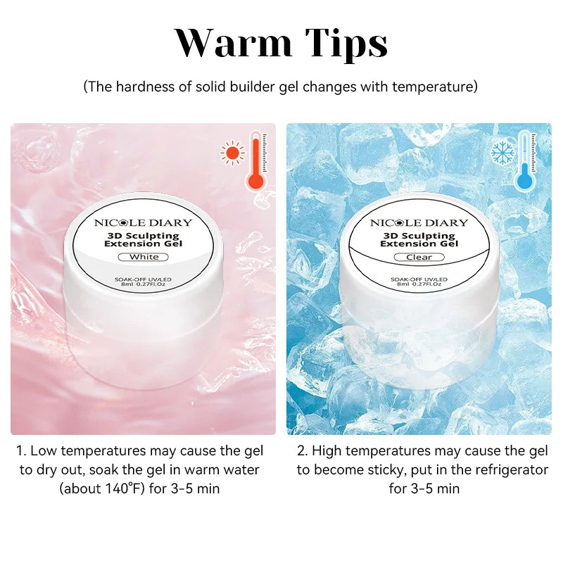 NICOLE DIARY White Non Stick Hand Extension Gel Nail Polish For 3D Shaping Carving Flower DIY Nail Art Extension Acrylic