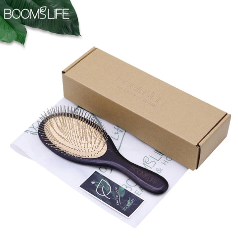 Steel Hair Brush Women Head Scalp Massage  Paddle Wood Hairbrush Metal Stainless Pin Styling Comb for Hair Curly Barber Combs