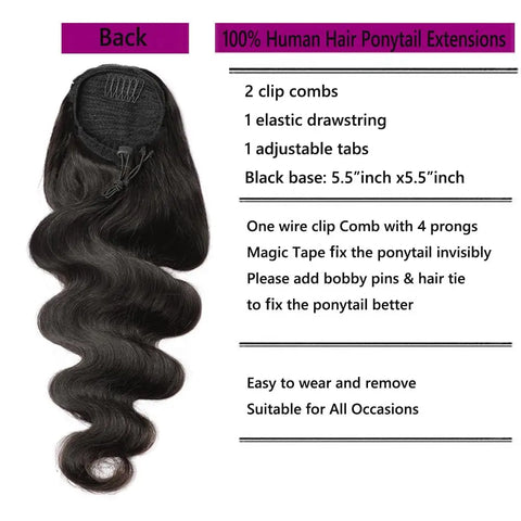 100% Human Hair Drawstring Ponytail Extension Water Wave Straight Kinky Curly Corn Wave Ponytail Clip in Ponytails Extensions