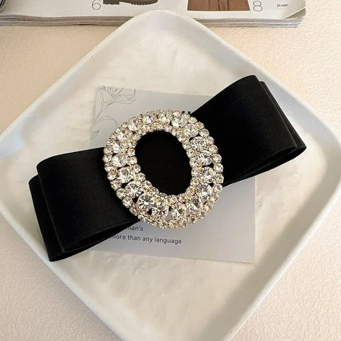 French Fabric Bow Hair Clip for Girls Crystal Rhinestone Hairbow Elegant Luxury Jewelry Hairpin Korean Headwear Hair Accessories