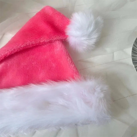 Christmas Santa Hat Xmas Pink Long Plush Holiday Red Black Hat For Adults And Kids Unisex 2024 New Year Festive Party Supplies