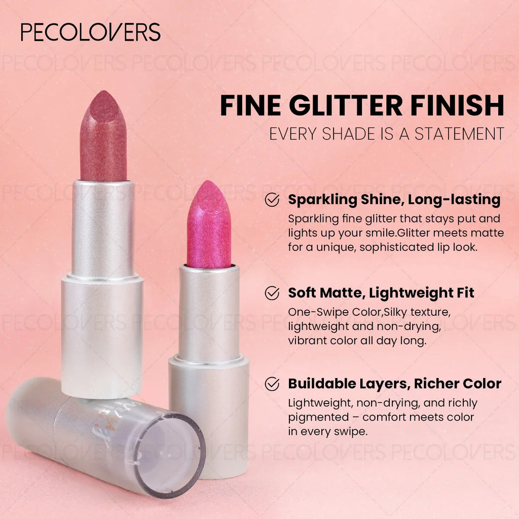 1PC Non-stick Cup, Waterproof, Long-lasting, Rich Colors, Fine Glitter, Pearlescent Lipstick, Ideal Christmas/Halloween Gift