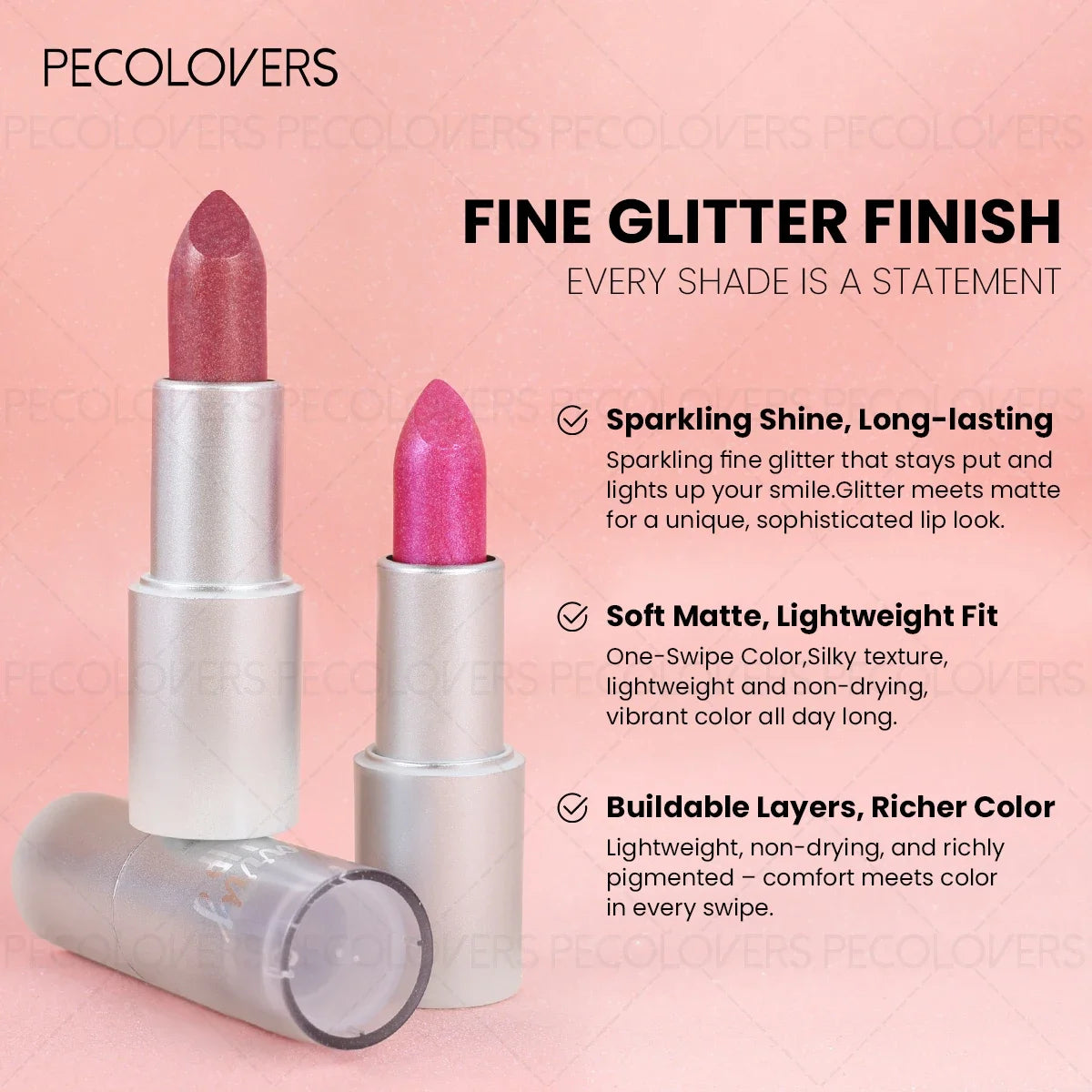 1PC Non-stick Cup, Waterproof, Long-lasting, Rich Colors, Fine Glitter, Pearlescent Lipstick, Ideal Christmas/Halloween Gift