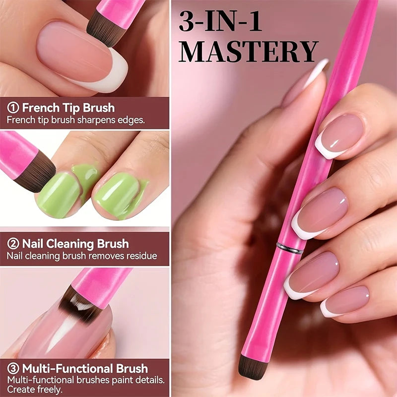 3 in 1 New French Nail Brush,with Multi-function Brush Head-Fine Nail Brush,Suitable for Gel and Acrylic Nails,Precise Cleaning