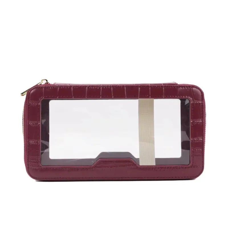 Custom Letters Saffiano Leather Cosmetic Bag Portable Pvc Capacity Waterproof travel  Multi-function Double layer Storage Bag