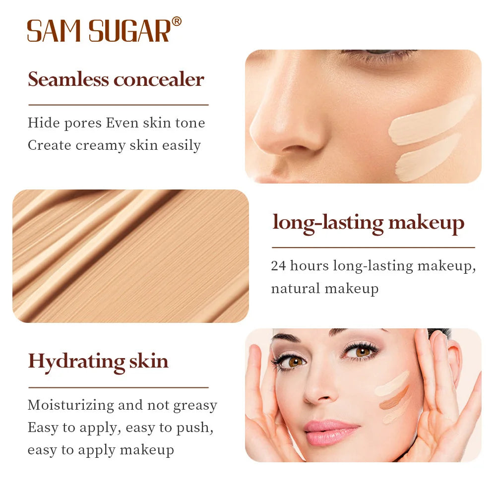 SAM SUGAR 6Color Concealer Liquid Foundation Long Lasting Oil Control Natural Soft Moisture Waterproof Constant Makeup Concealer