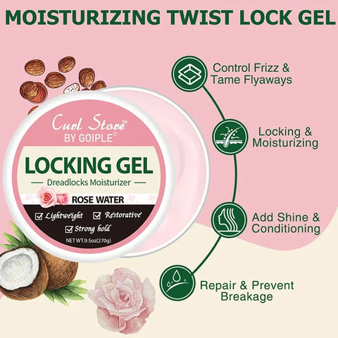 GOIPLE 9.5oz Rose Water Locking Gel Strong Hold Dreadlocks Moisturizer Anti Frizz Hair Gel Locks and Twist Braid Conditioner