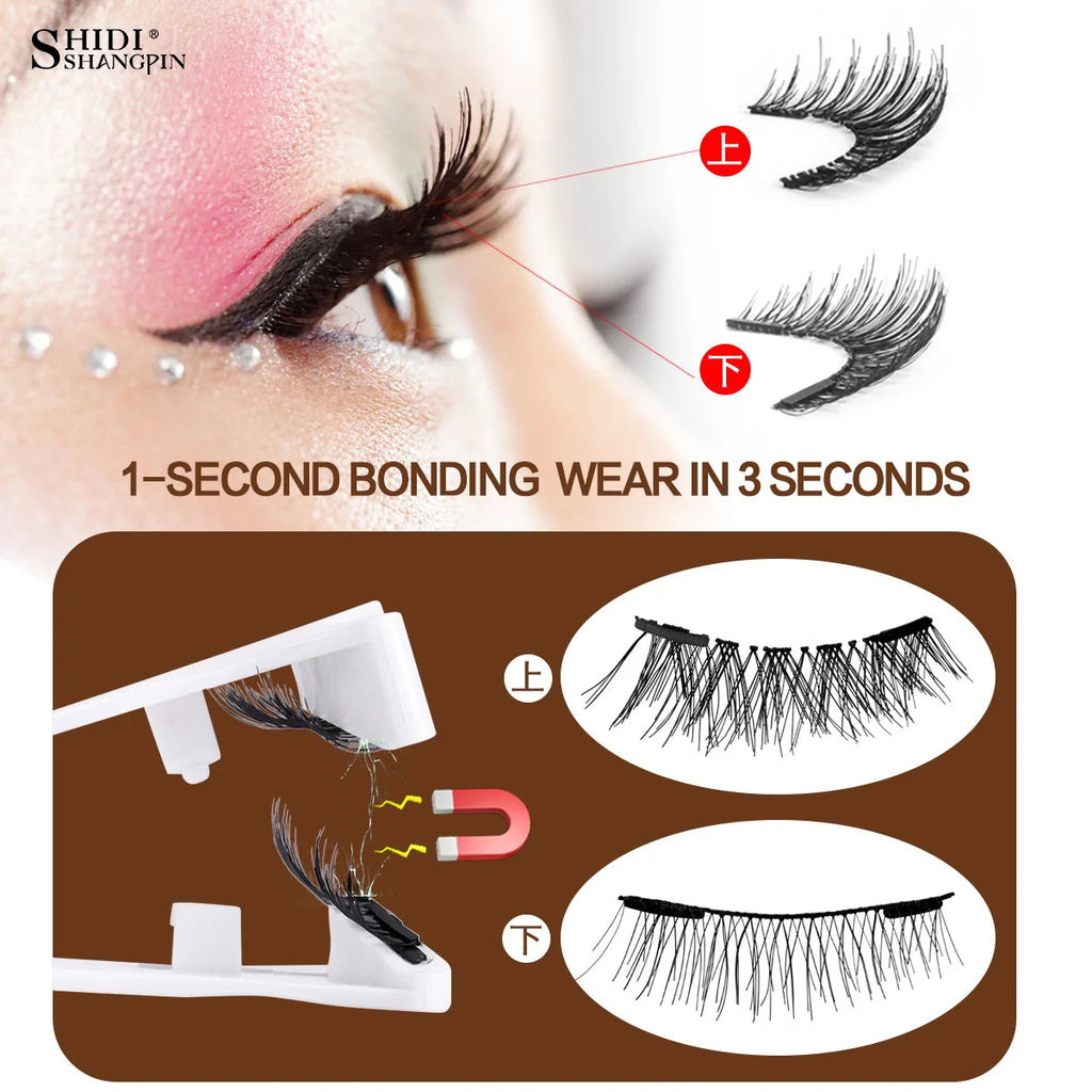 5pairs Magnetic Eyelashes Handmade 3D Natural Magnetic False Eyelashes Reusable Magnetic Eyelashes Tweezers Set Lashes Extension